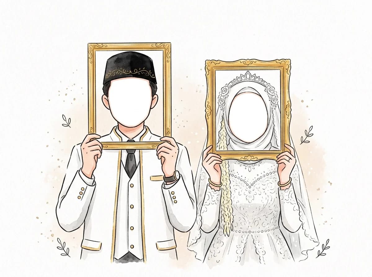 Couple holding frame illustration